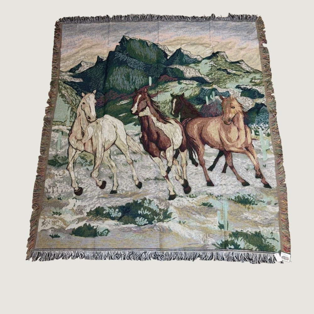Collections Etc Horse Tapestry Throw Blanket Multi Woven Equestrian Cabin New